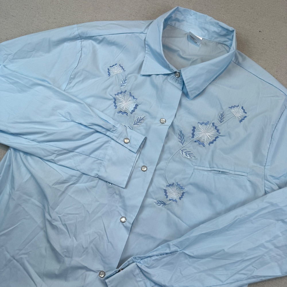 Napoleon Dynamite Large Button Up Shirt Unisex Blue Floral Embroidered Snap